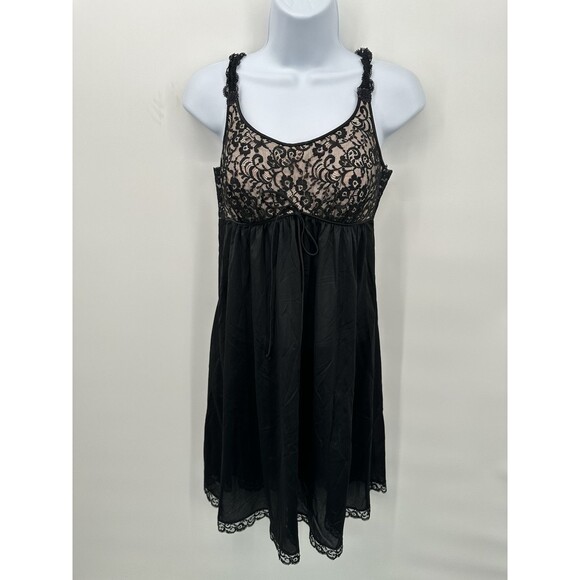 Vanity‎ Fair Nightgown Vintage Womens Size 34 Black Lace Bust Bow Detail Layered - Picture 5 of 11